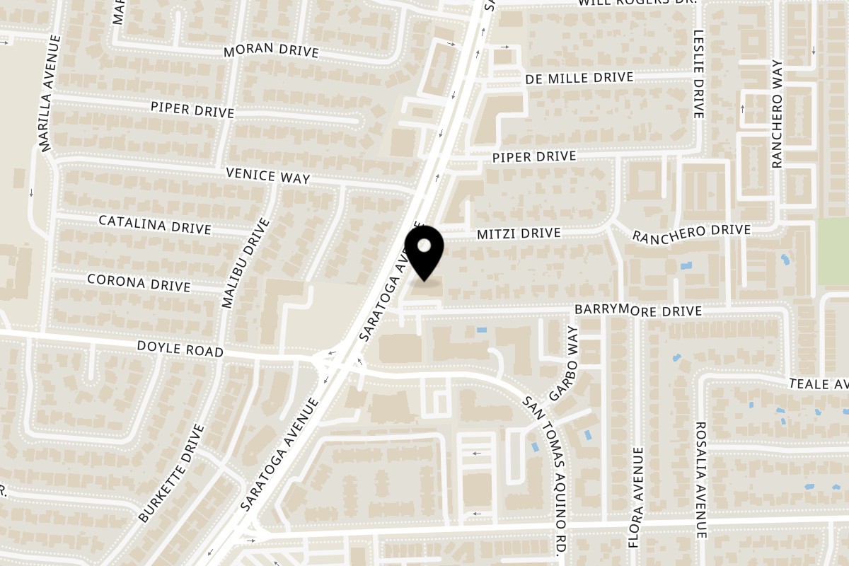 Map showing the location of Via Mia Pizza (Saratoga) on 1150 Saratoga Ave in San Jose